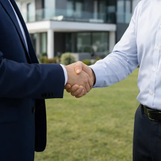 Aperto de mãos em acordo de compra e venda de imóvel.