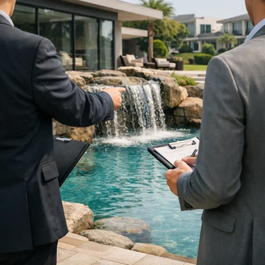 Corretores avaliando uma propriedade.